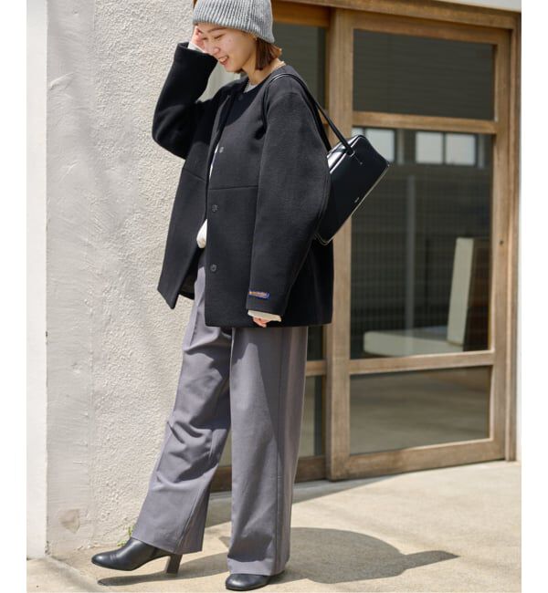 JOURNAL STANDARD relume「《追加》スーパーファインビーバークルーネックコート」|ノーカラーコート|