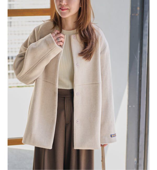 JOURNAL STANDARD relume「《追加》スーパーファインビーバークルーネックコート」|ノーカラーコート|ベージュ