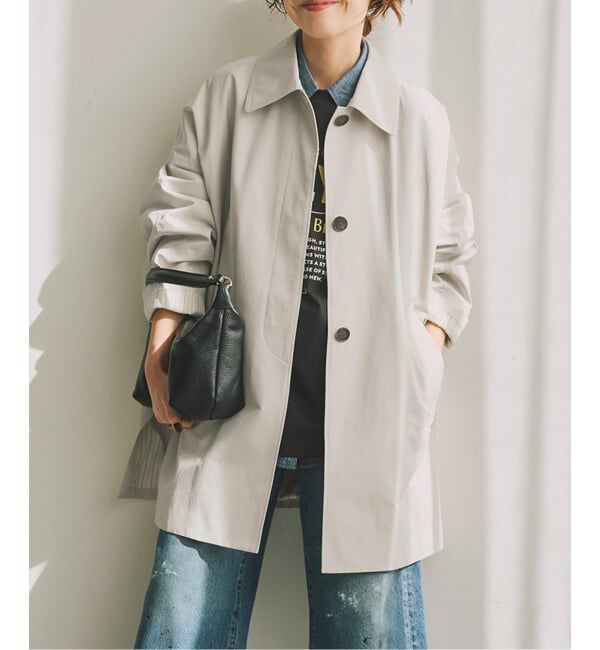 Spick and Span「《予約》T/Cギャバステンカラーハーフコート」|ステンカラーコート|ベージュ A