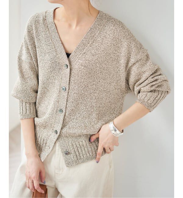 Spick and Span「《追加予約》レーヨンペーパーヤーンVネックカーディガン」|カーディガン|ベージュ