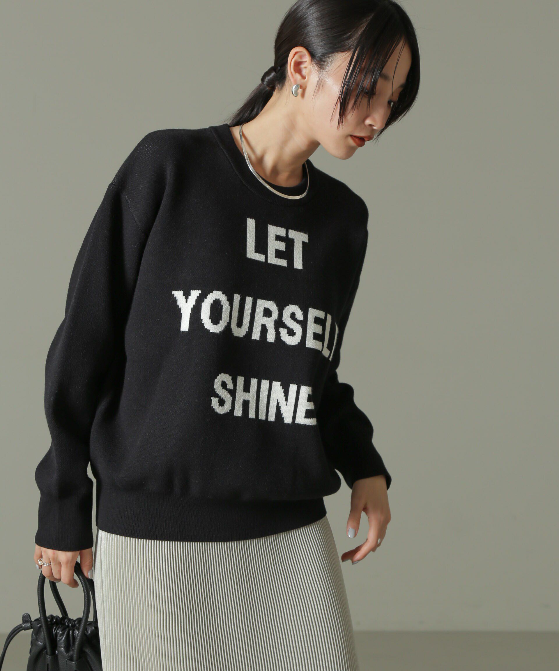 nano･universe「ダブルジャガードロゴニット」|ニット・セーター|ブラック