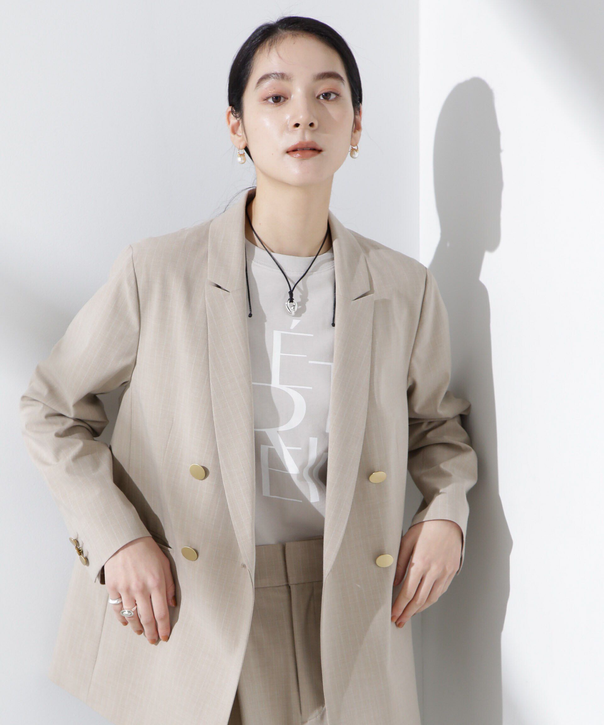 nano･universe「トロストレッチダブルジャケット(セットアップ可)」|テーラードジャケット|ベージュ