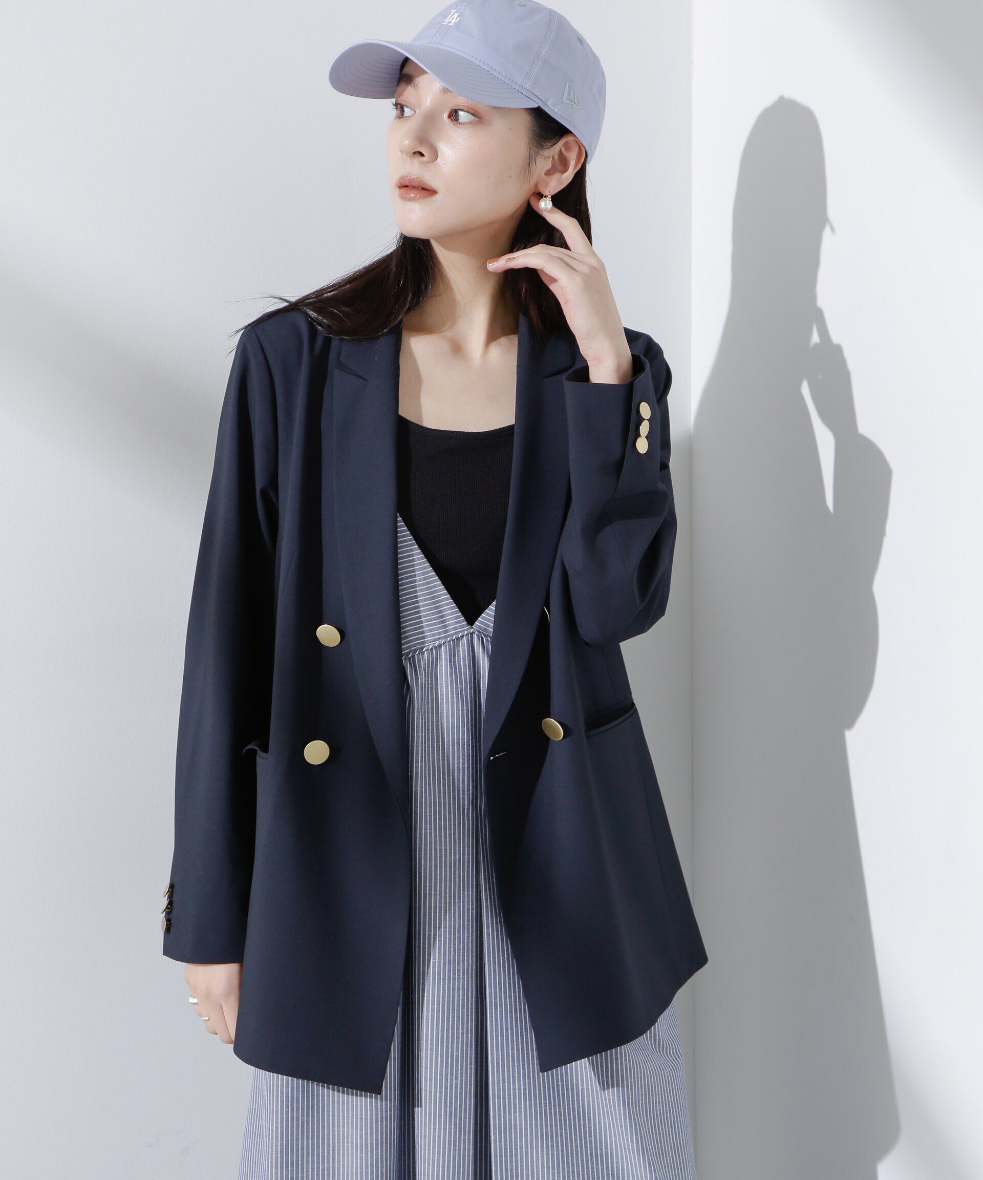 nano･universe「トロストレッチダブルジャケット(セットアップ可)」|テーラードジャケット|ネイビー