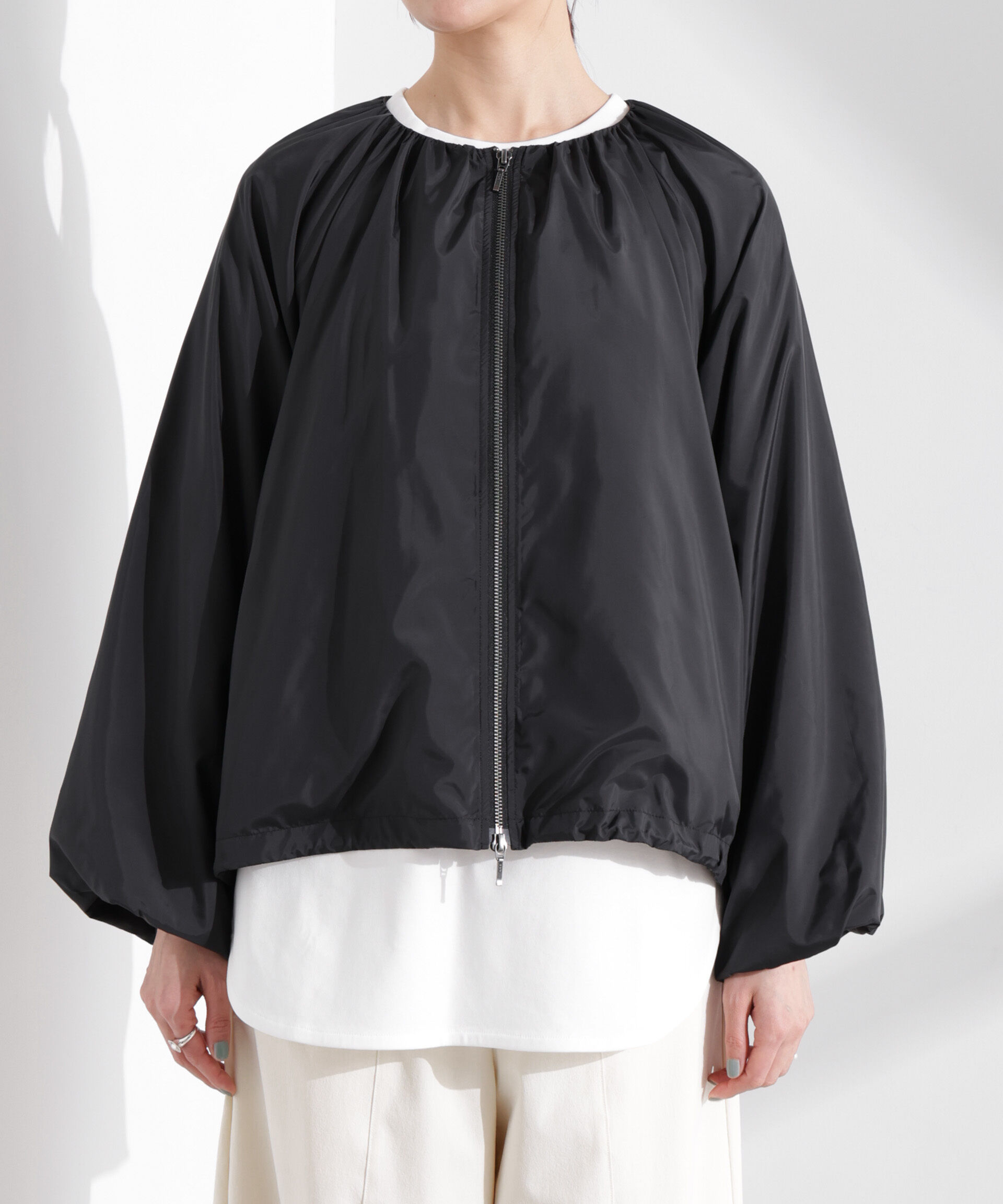 nano･universe「ソフトギャザージップブルゾン」|ブルゾン・スタジャン|