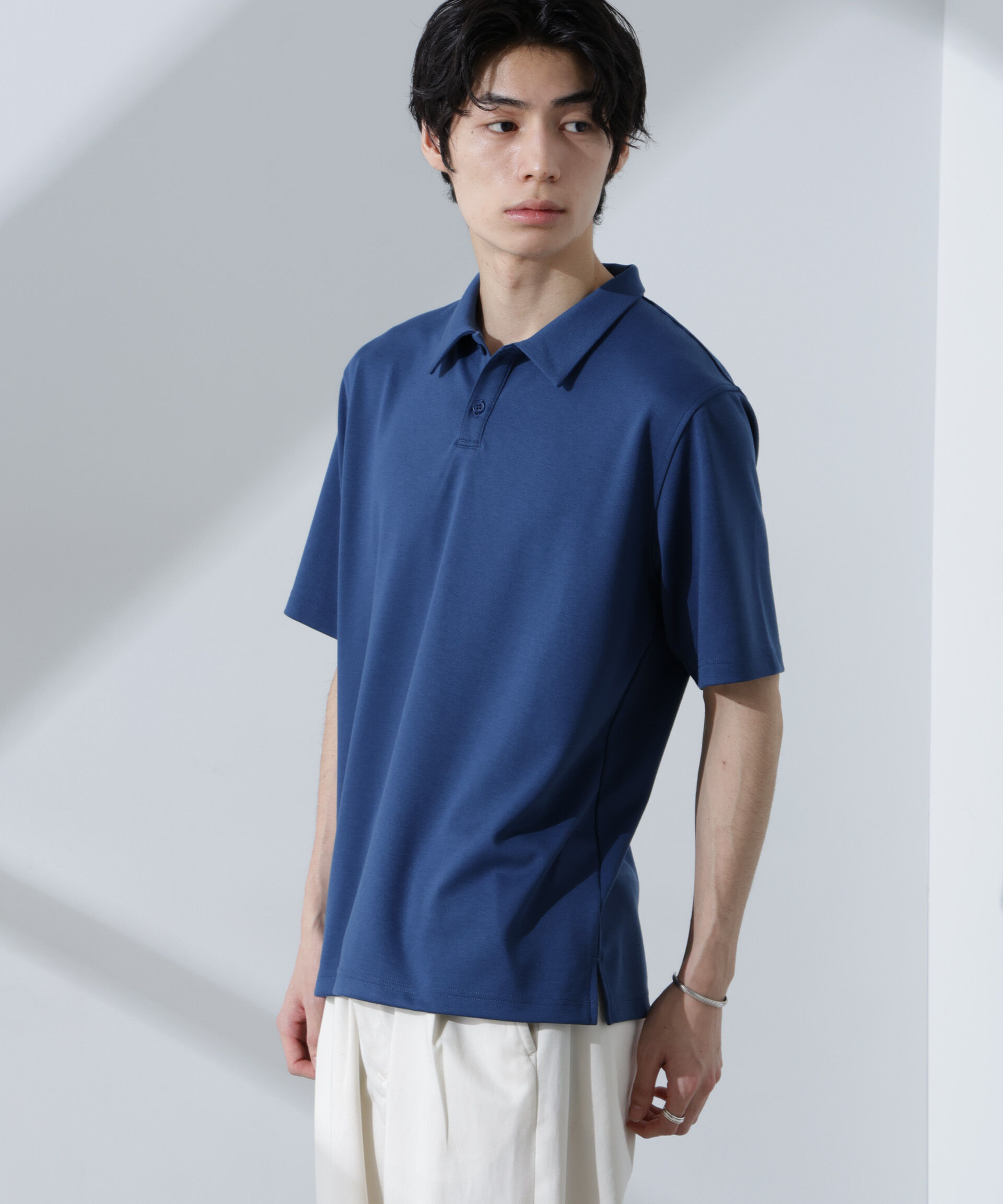 nano･universe「Pe/Ry鹿の子ポロシャツ 半袖」|Tシャツ・カットソー|ネイビー