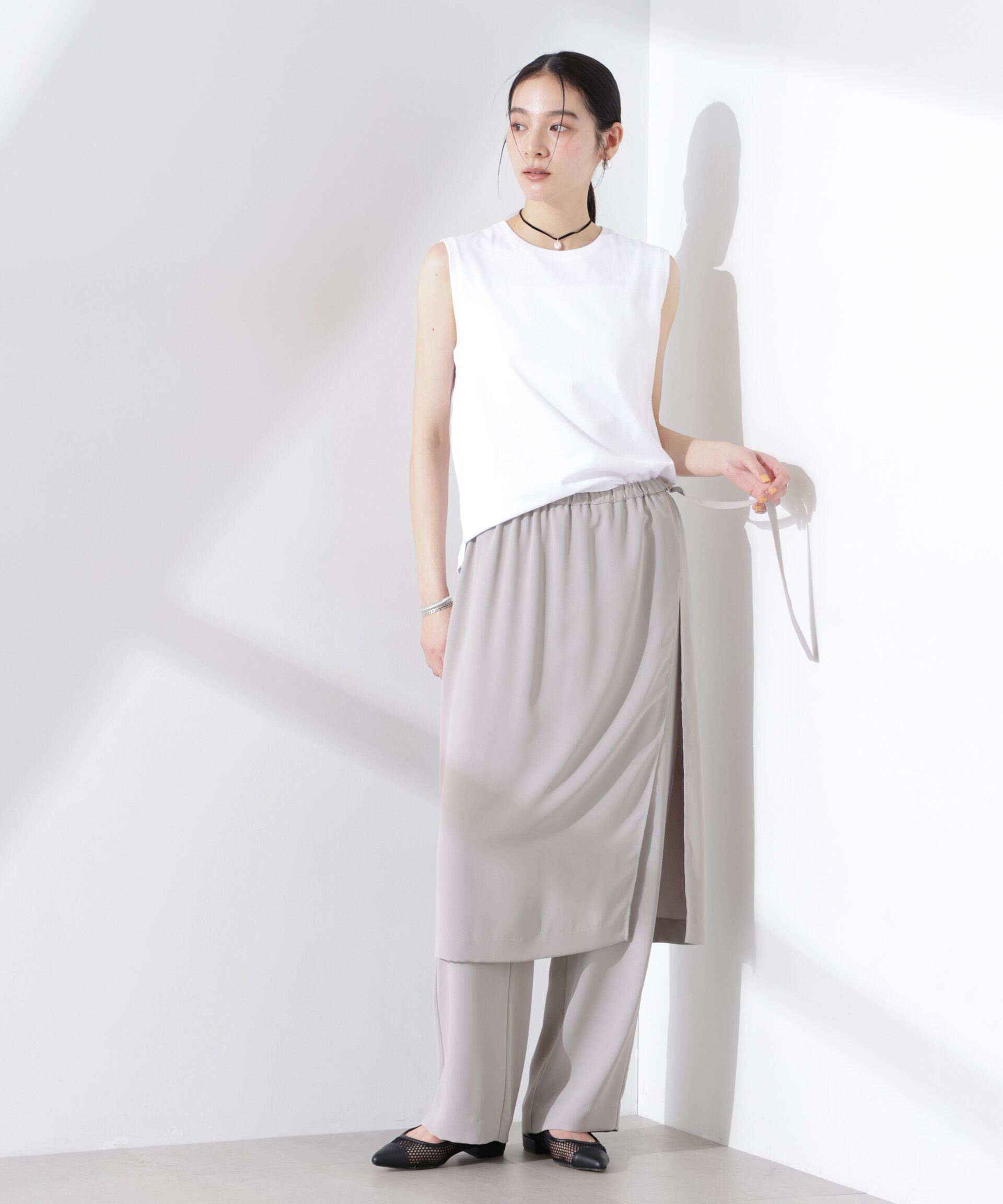 nano･universe「ラップスカート付きツイルパンツ」|チノ|