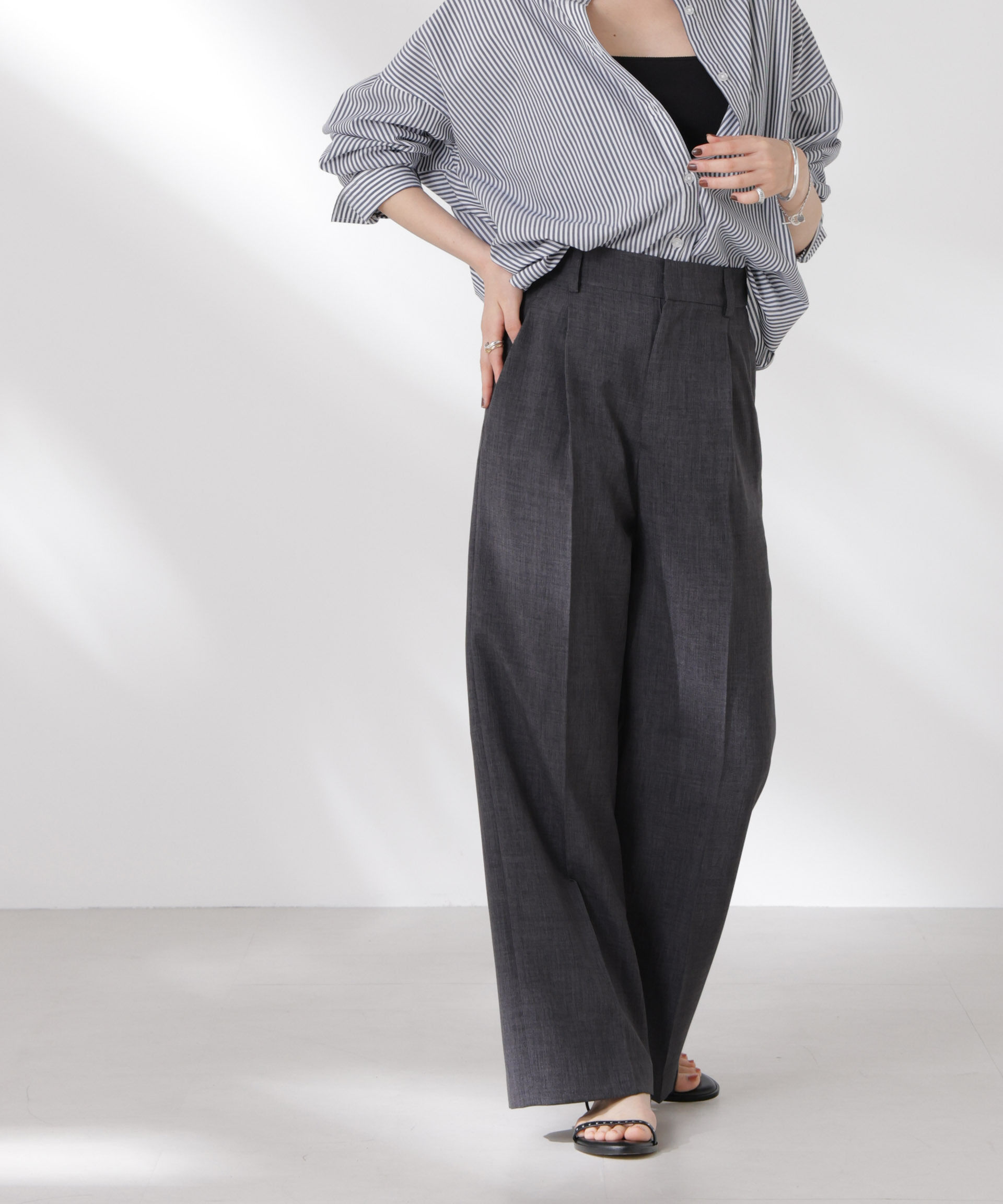 nano･universe「リネンライクセンタープレスタックパンツ(セットアップ可)」|チノ|