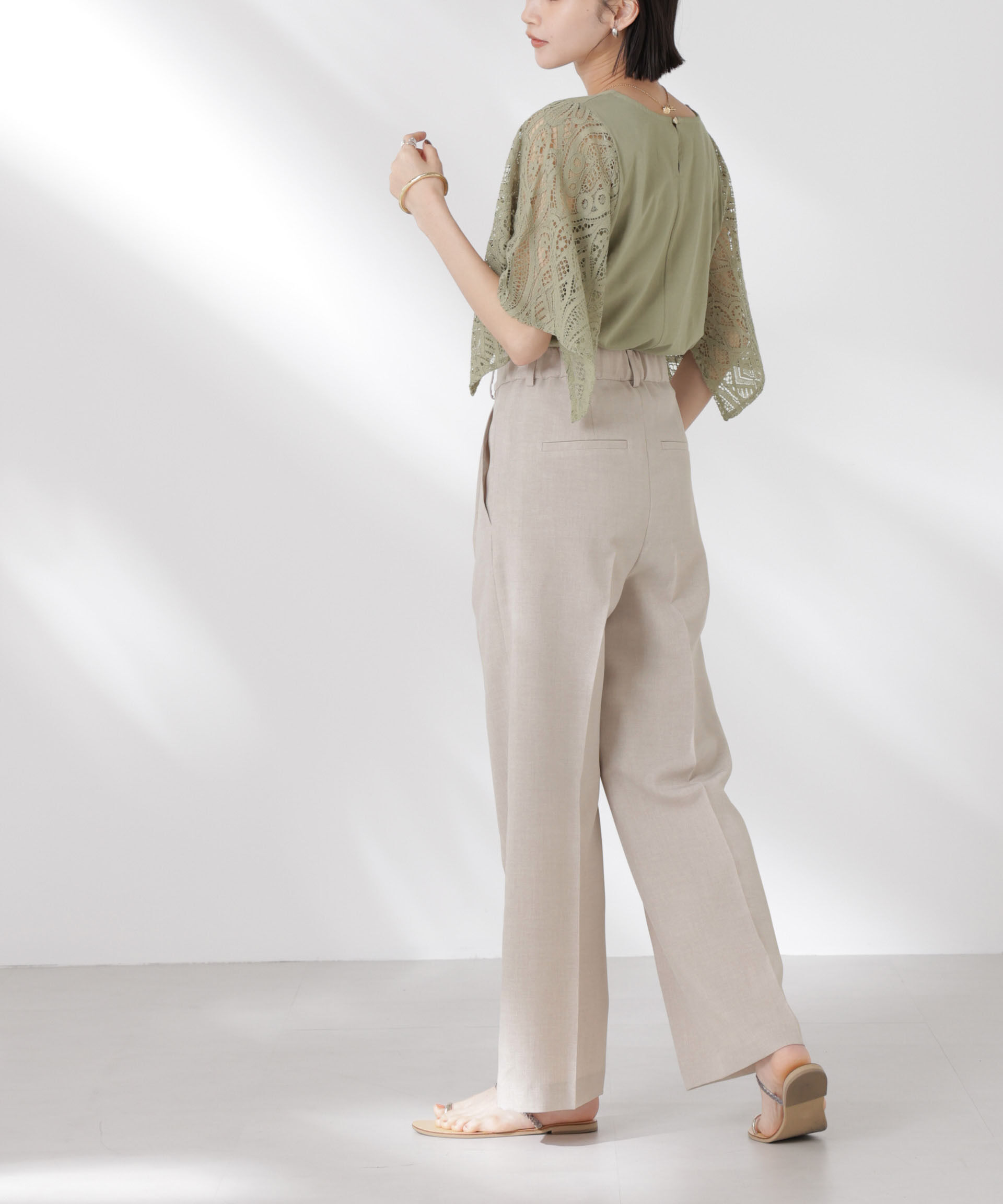 nano･universe「リネンライクセンタープレスタックパンツ(セットアップ可)」|チノ|