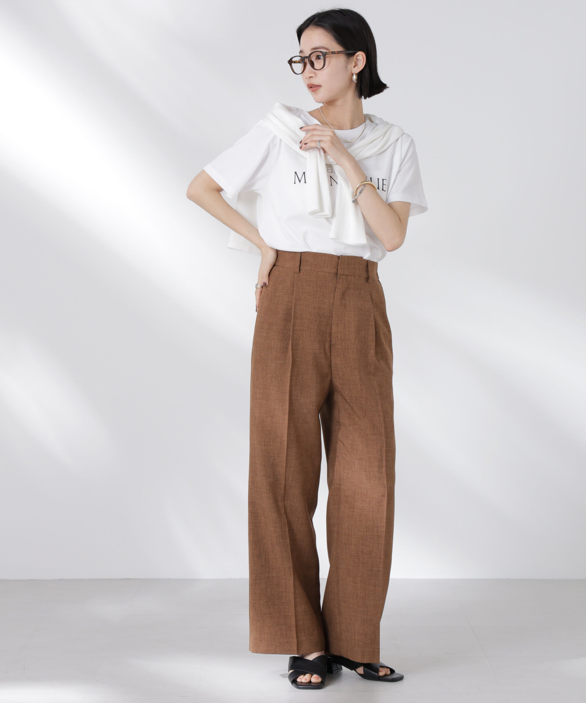 nano･universe「リネンライクセンタープレスタックパンツ(セットアップ可)」|チノ|