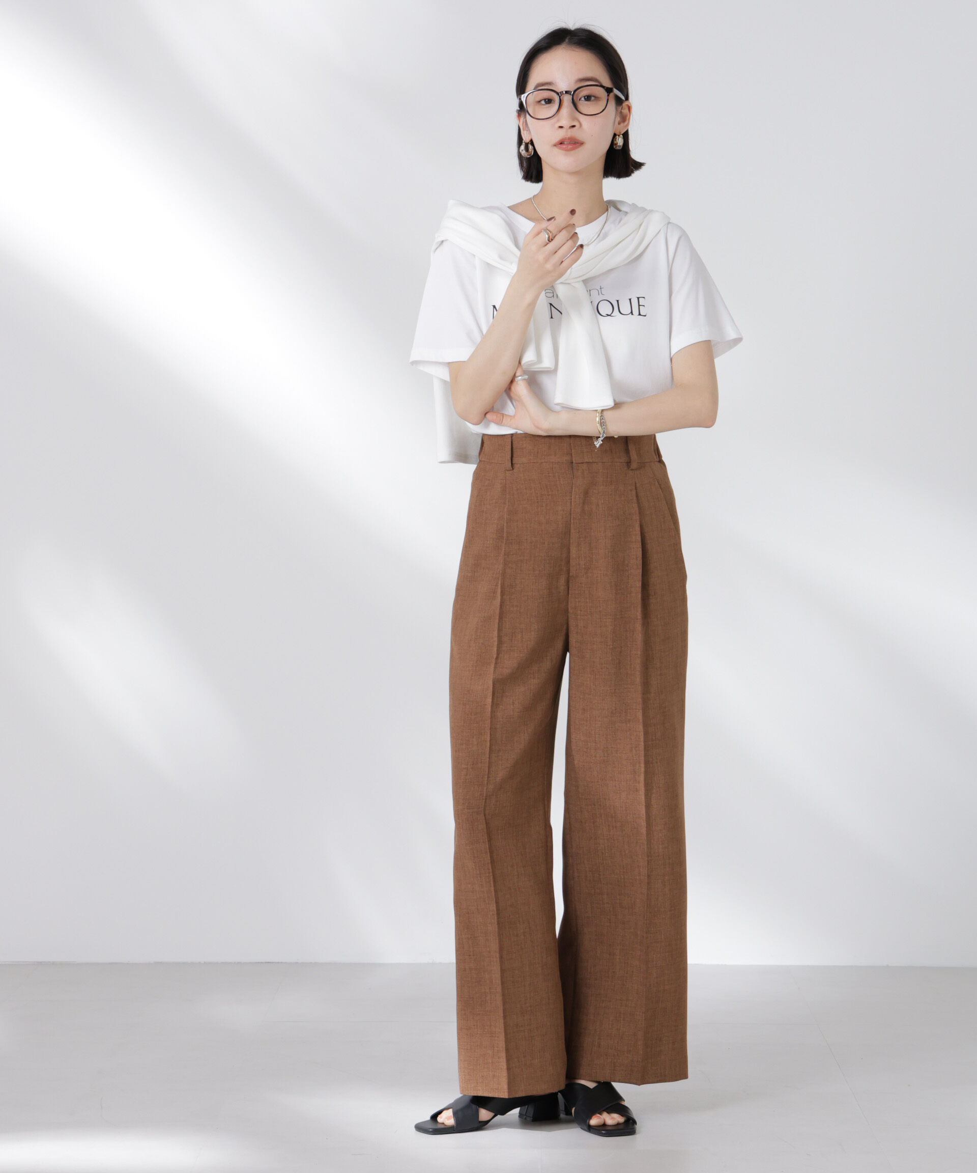 nano･universe「リネンライクセンタープレスタックパンツ(セットアップ可)」|チノ|