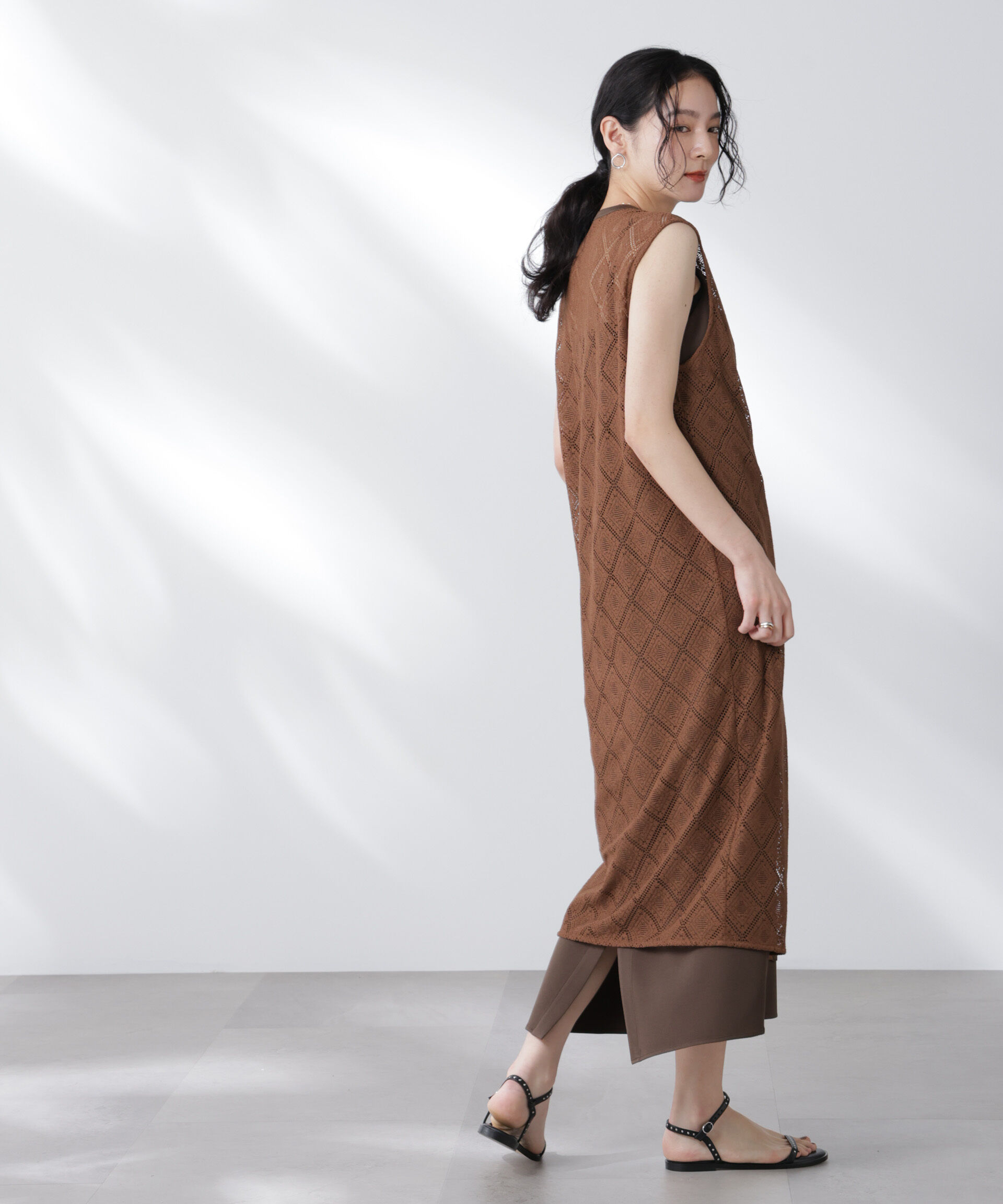 nano･universe「レースロングジレ&times;キャミワンピースセット」|ワンピース|