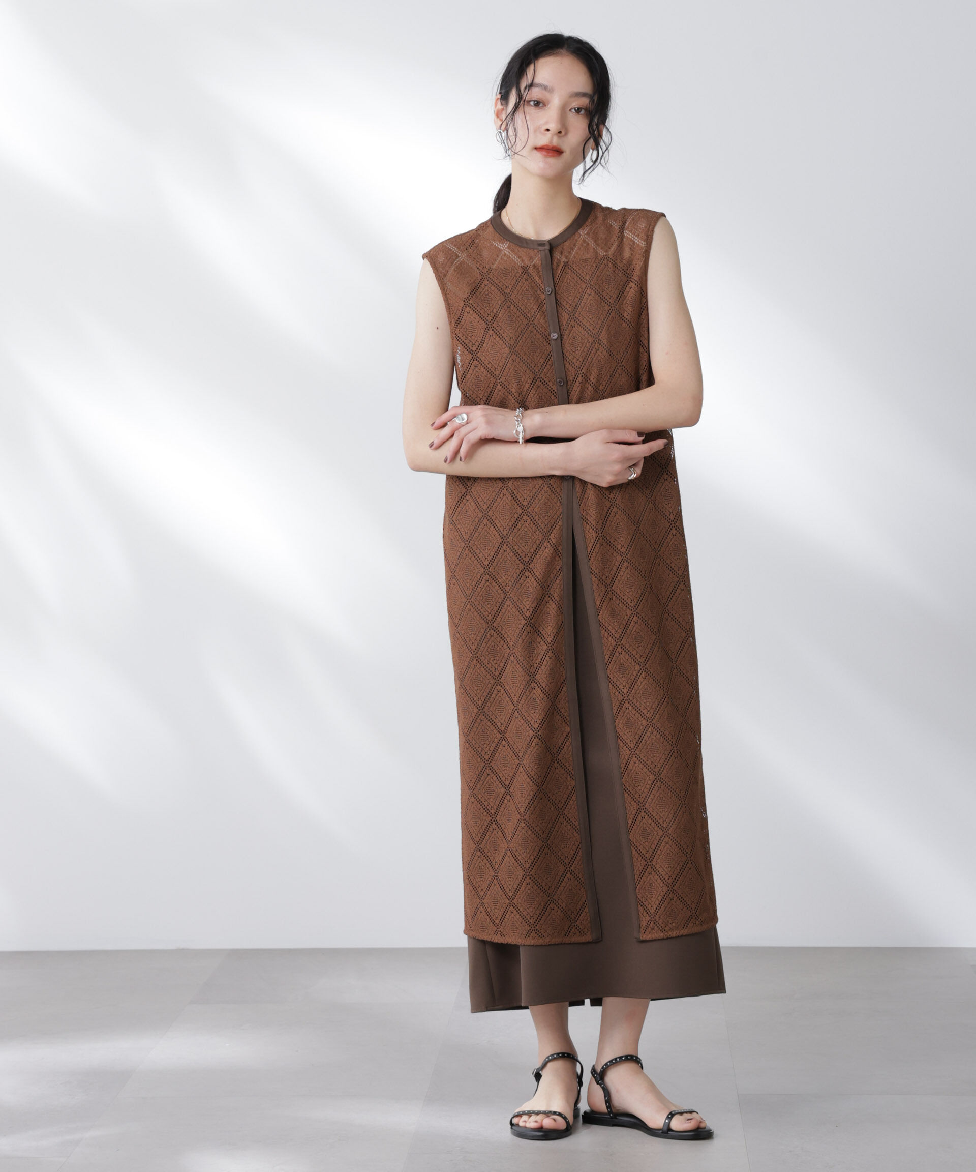 nano･universe「レースロングジレ&times;キャミワンピースセット」|ワンピース|