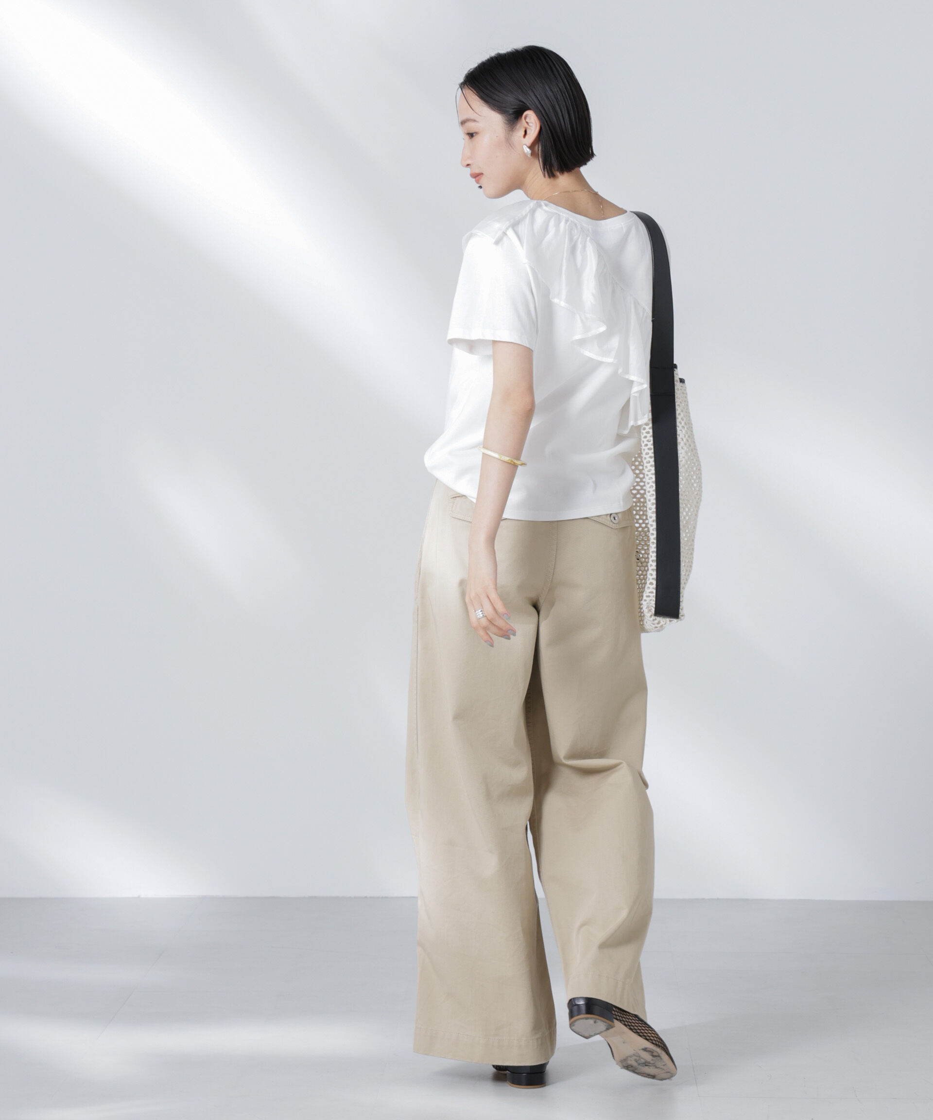 nano･universe「アシンメトリーフリル異素材コンビTシャツ」|Tシャツ・カットソー|