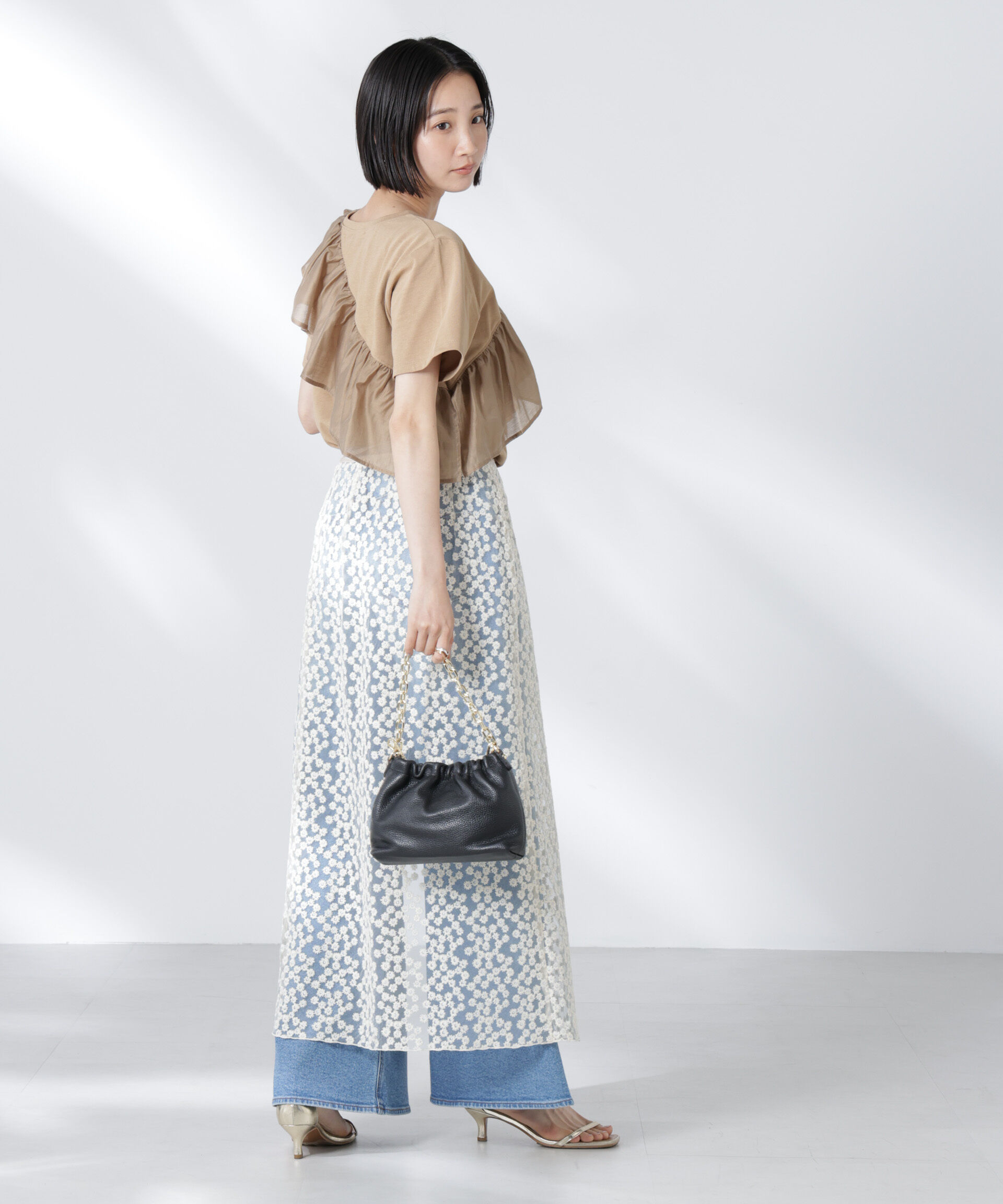 nano･universe「アシンメトリーフリル異素材コンビTシャツ」|Tシャツ・カットソー|