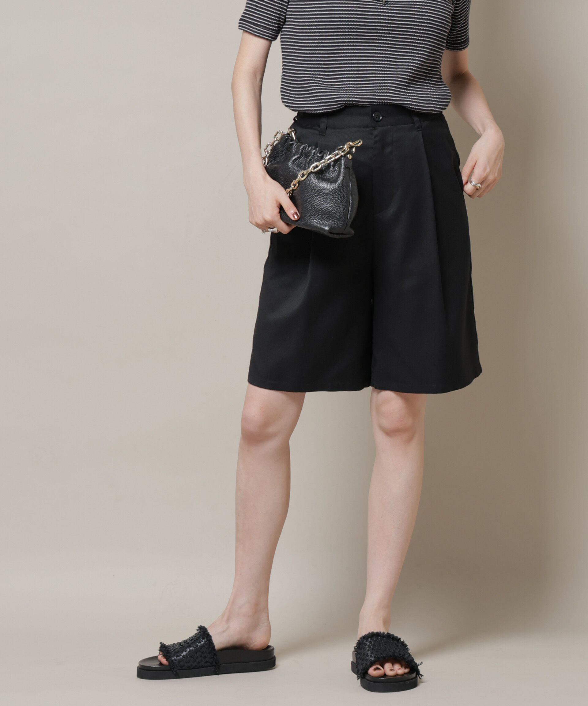 nano･universe「ワンタックショートパンツ(セットアップ可)」|チノ|ブラック