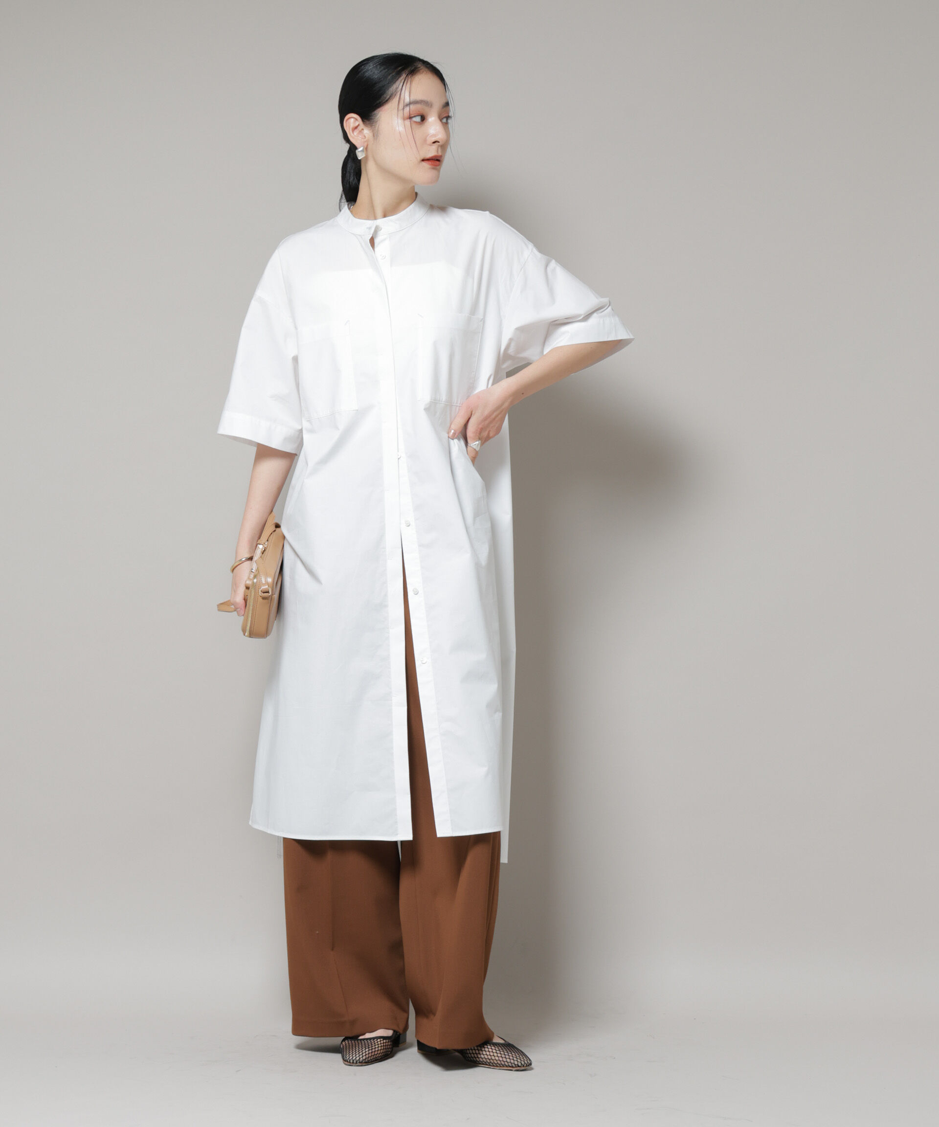 nano･universe「Ｗポケットハーフスリーブシャツワンピース」|ワンピース|