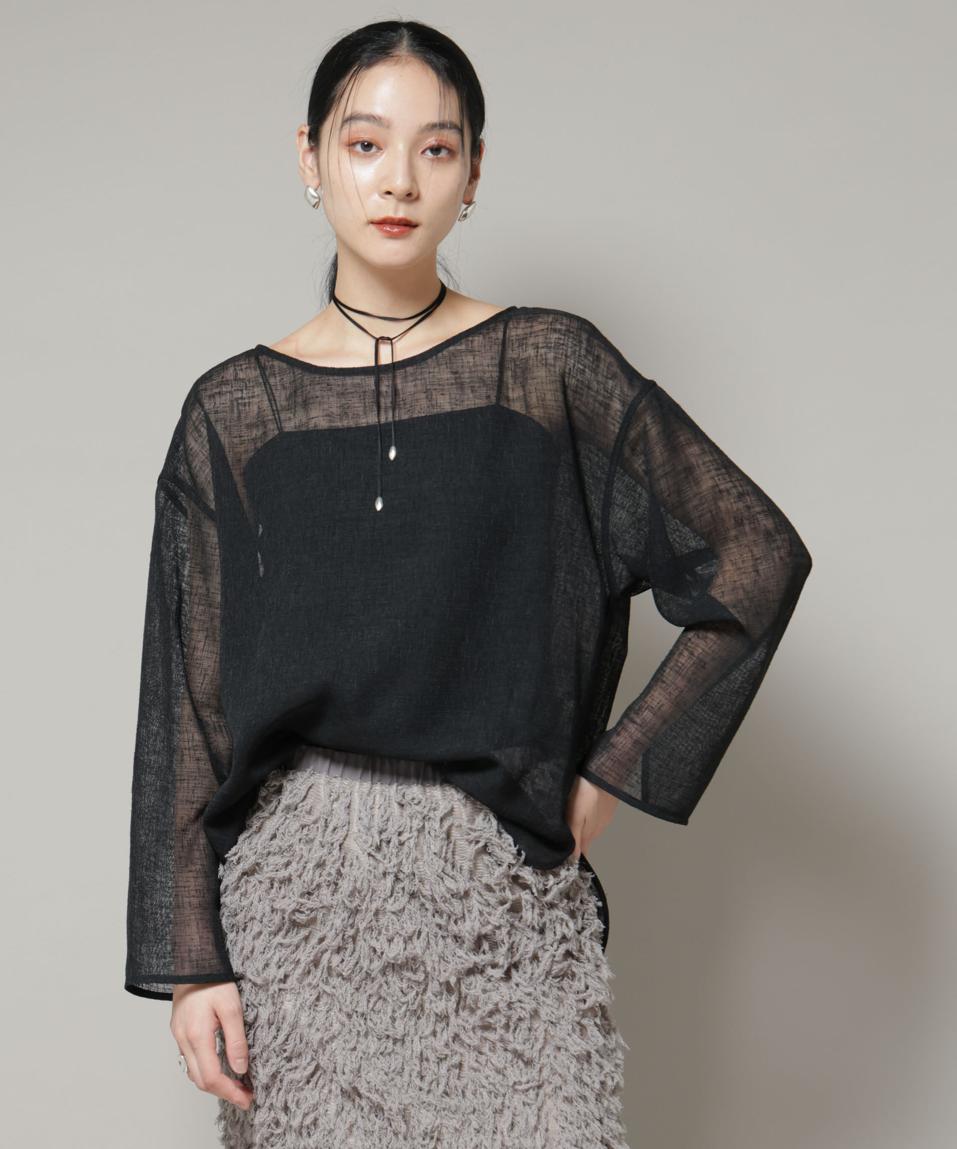 nano･universe「オーバーサイズメッシュブラウス」|シャツ・ブラウス|