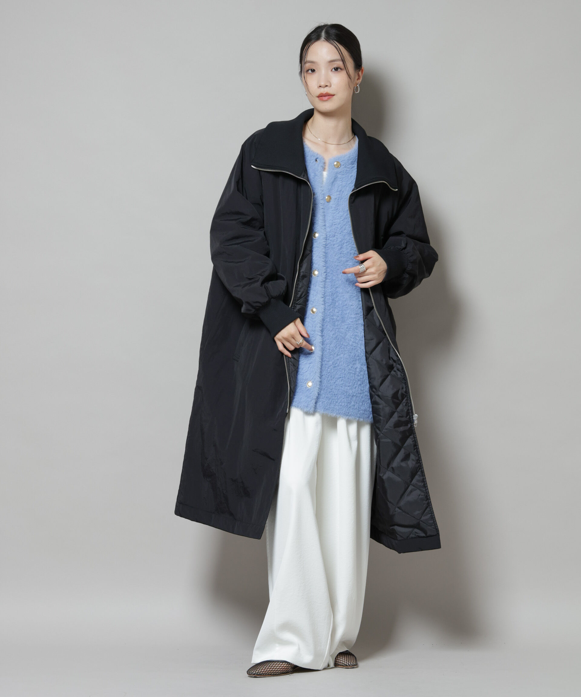 nano･universe「撥水加工・機能中綿 ジップアップリブロングコート」|その他|