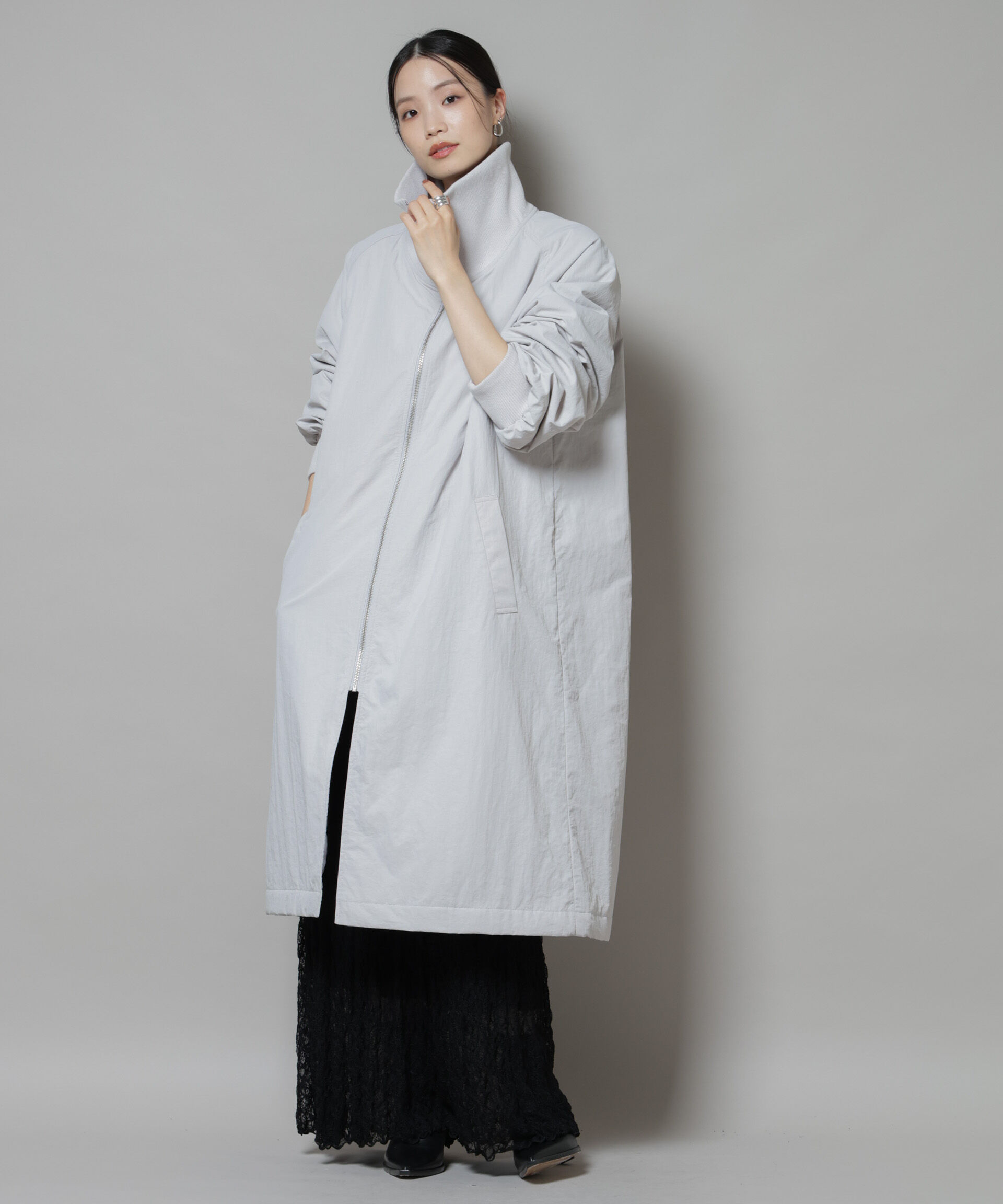 nano･universe「撥水加工・機能中綿 ジップアップリブロングコート」|その他|L.グレー1