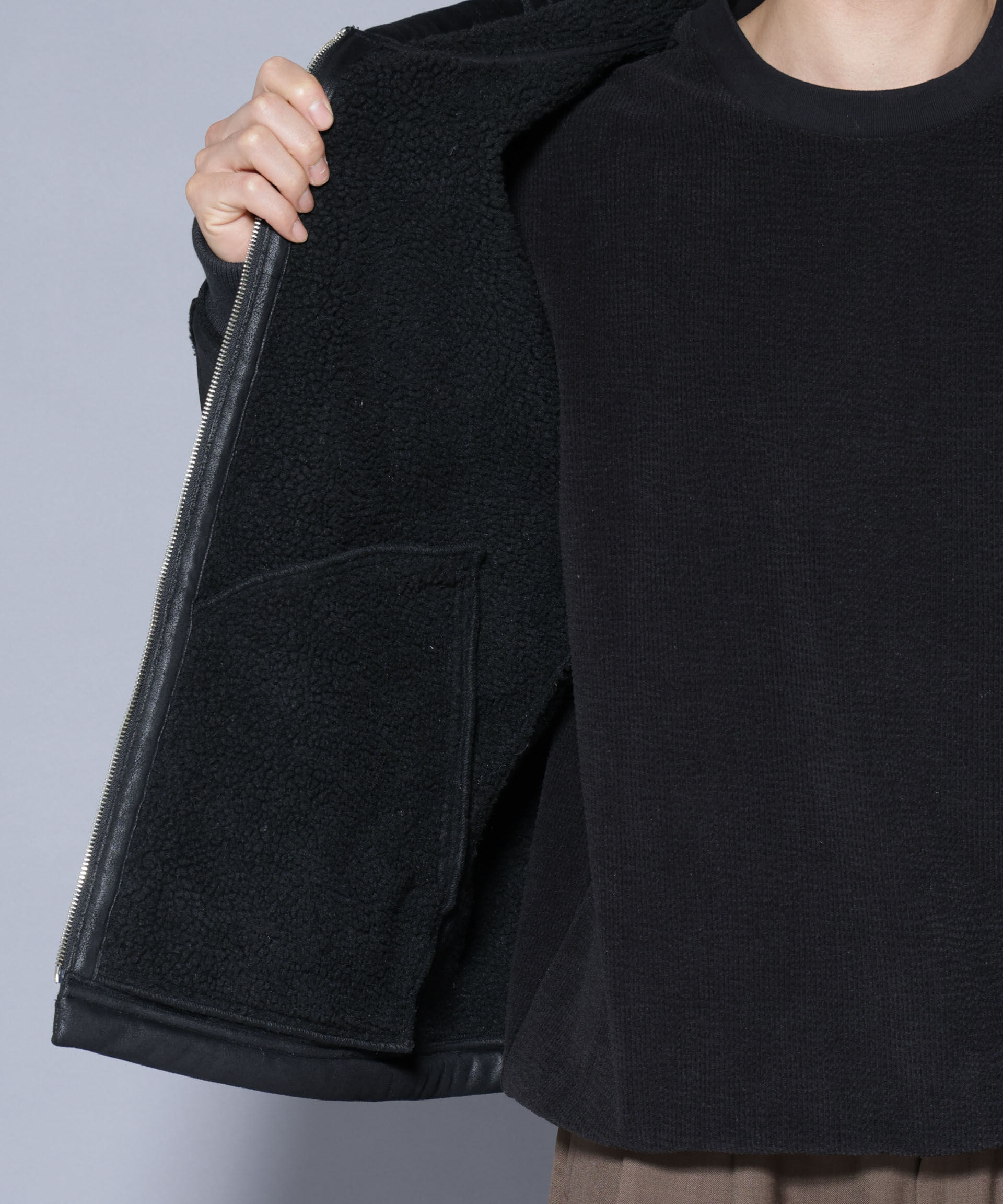 nano･universe「クラックフェイクムートンフードブルゾン」|ブルゾン・スタジャン|