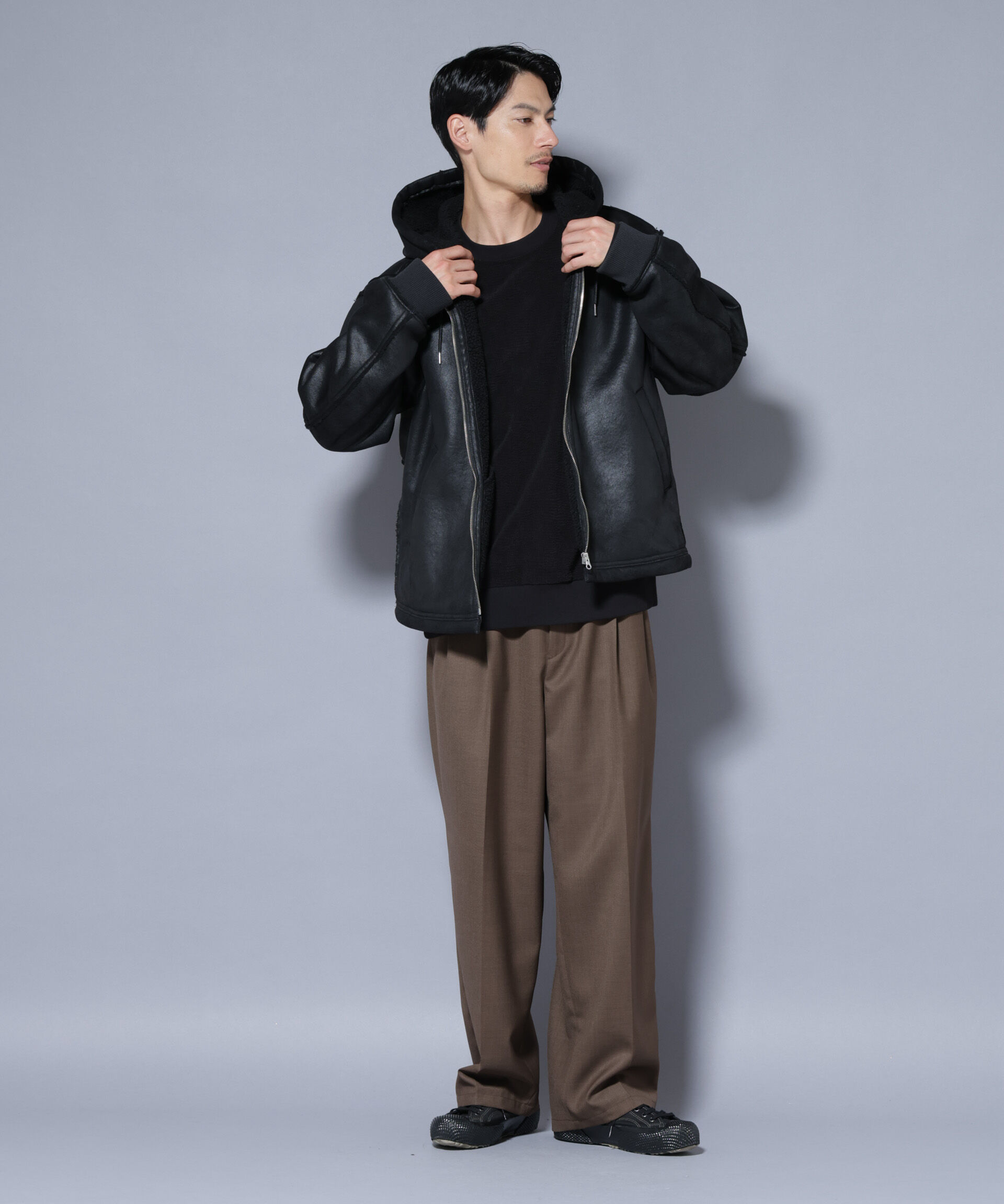 nano･universe「クラックフェイクムートンフードブルゾン」|ブルゾン・スタジャン|