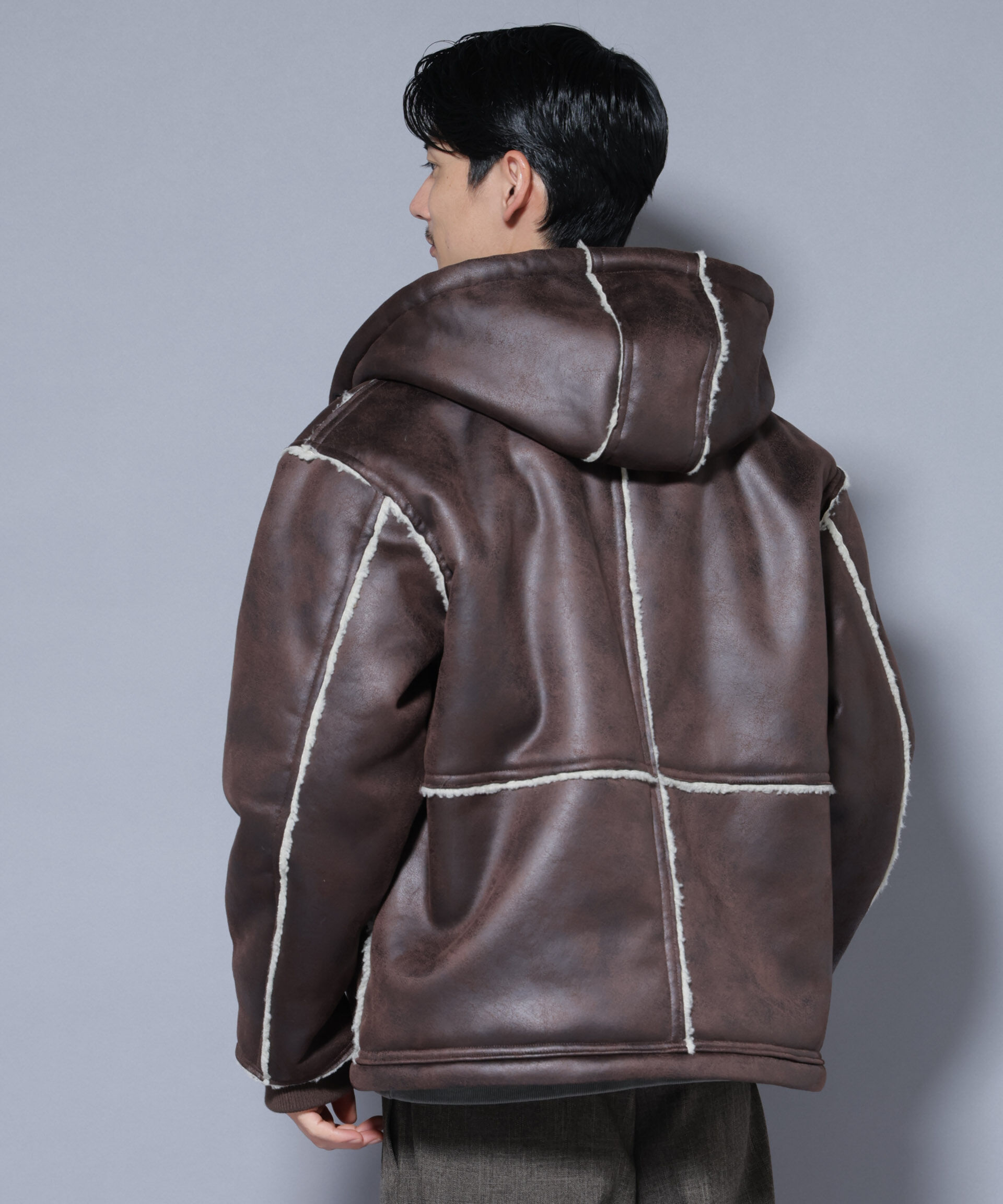 nano･universe「クラックフェイクムートンフードブルゾン」|ブルゾン・スタジャン|