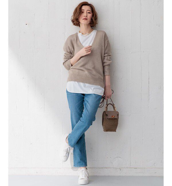 23区「【CLASSY.6月号掲載/洗える】ピュアリネンバルキー Vネックニット」|ニット・セーター|