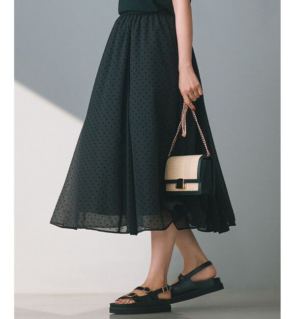 23区「【一部店舗限定/洗える】クレープドットフロッキー スカート」|スカート|ブラック系