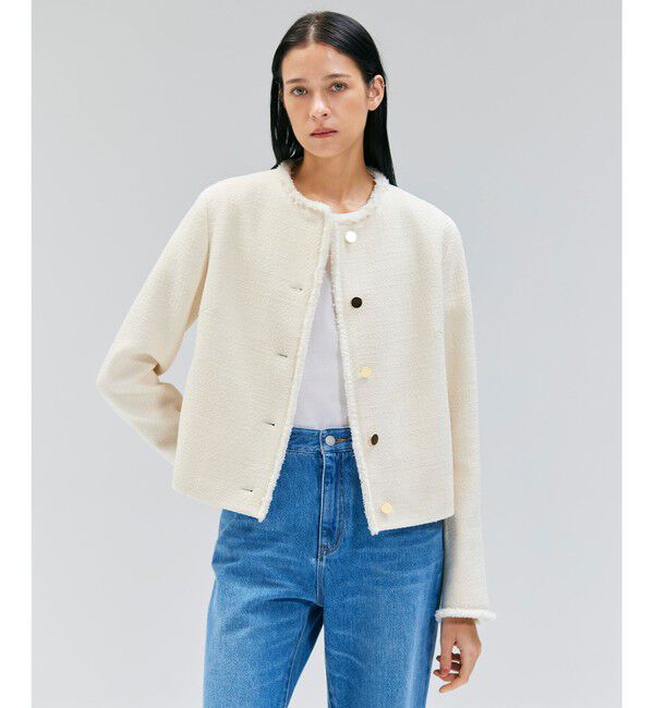 BEIGE,「【Oggi 10月号掲載】MULLIN / ウールツイードメタルボタンノーカラージャケット」|ノーカラージャケット|Bone