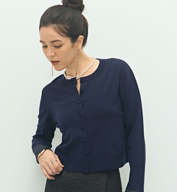 NOLLEY'S「《手洗い可能》くるみ釦シアークルーネックカーディガン」|カーディガン|