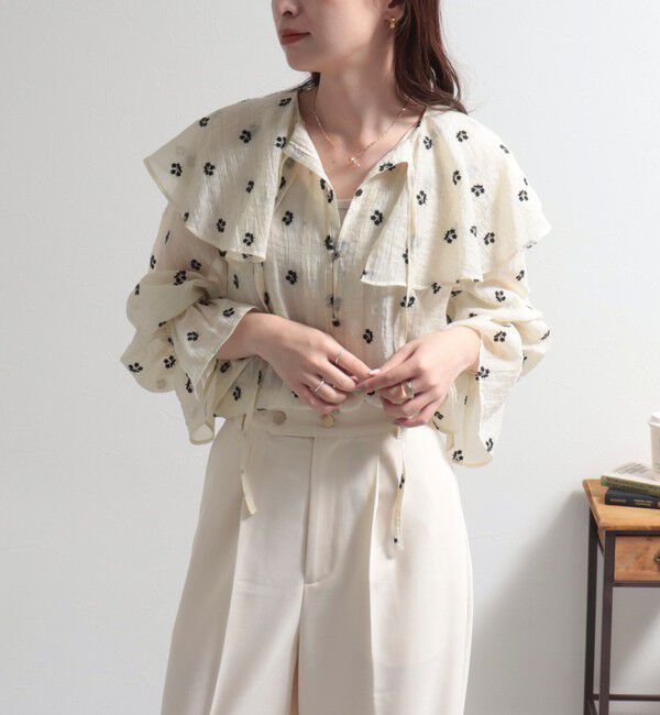 fredy emue「シアー楊柳刺繍ケープブラウス」|シャツ・ブラウス|