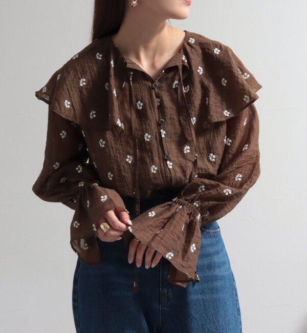 fredy emue「シアー楊柳刺繍ケープブラウス」|シャツ・ブラウス|