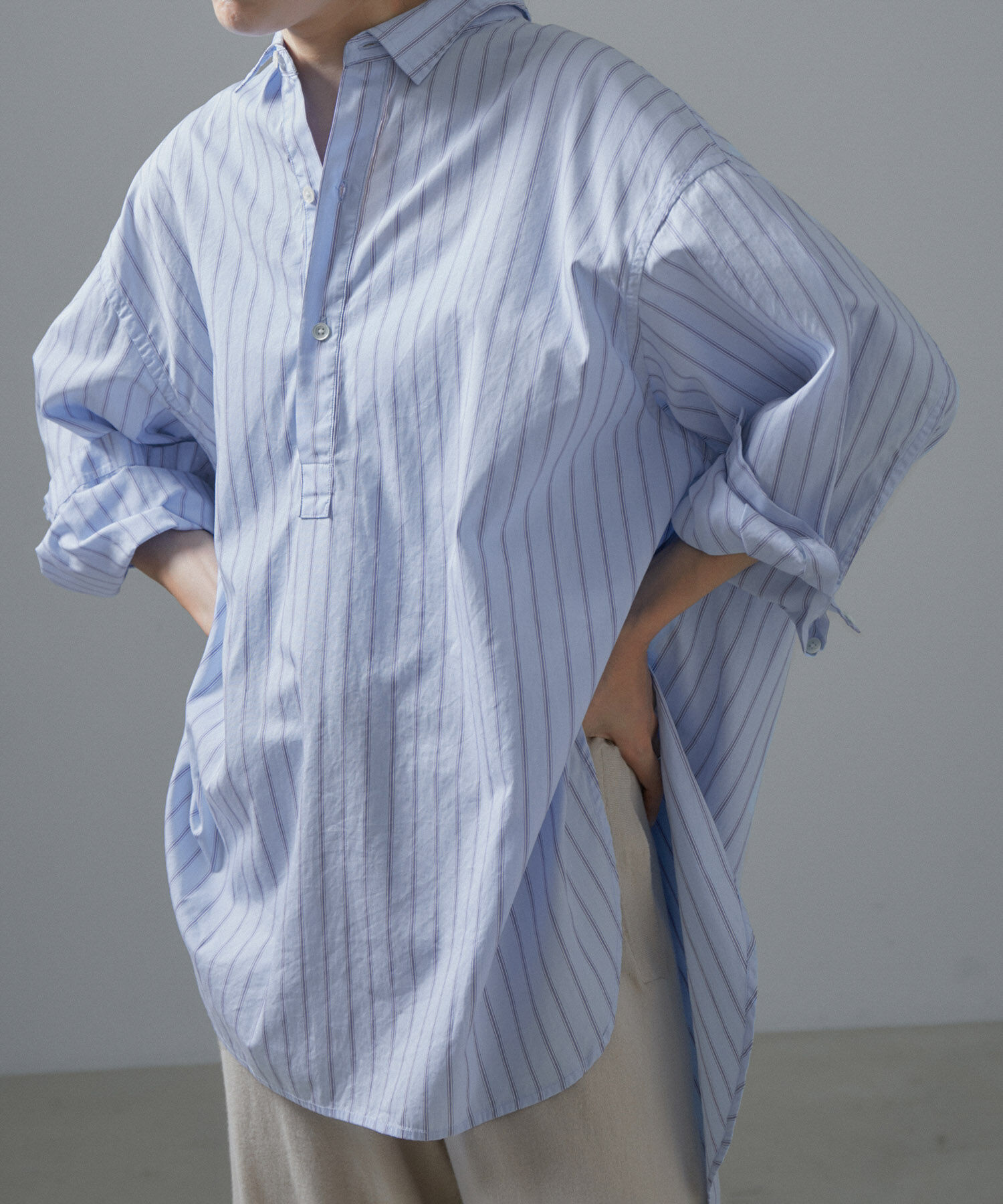 SALON adam et rope'「【Americana（アメリカーナ）】タイプライターロングシャツ/ストライプ」|シャツ・ブラウス|