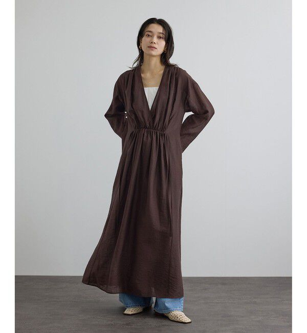 SALON adam et rope'「【WEB限定】サブリエギャザーワンピース」|ワンピース|ブラウン系(22)