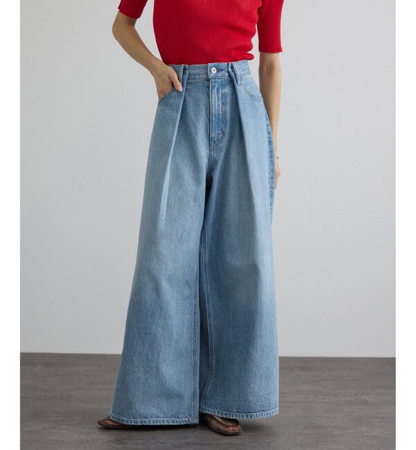 SALON adam et rope'「【WEB限定】フロントタックデニムパンツ」|デニム|サックス(48)