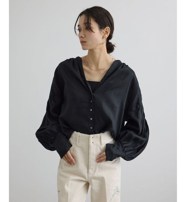 SALON adam et rope'「GENTLE LINEN クロップドギャザーブラウス」|シャツ・ブラウス|