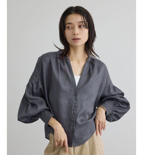 SALON adam et rope'「GENTLE LINEN クロップドギャザーブラウス」|シャツ・ブラウス|