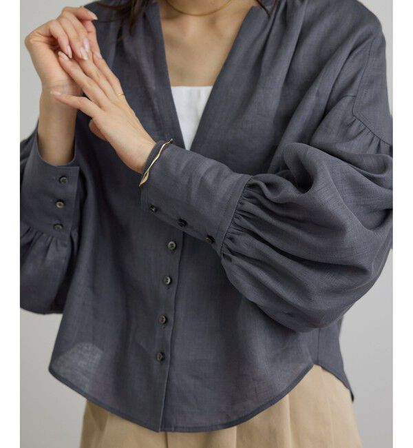 SALON adam et rope'「GENTLE LINEN クロップドギャザーブラウス」|シャツ・ブラウス|