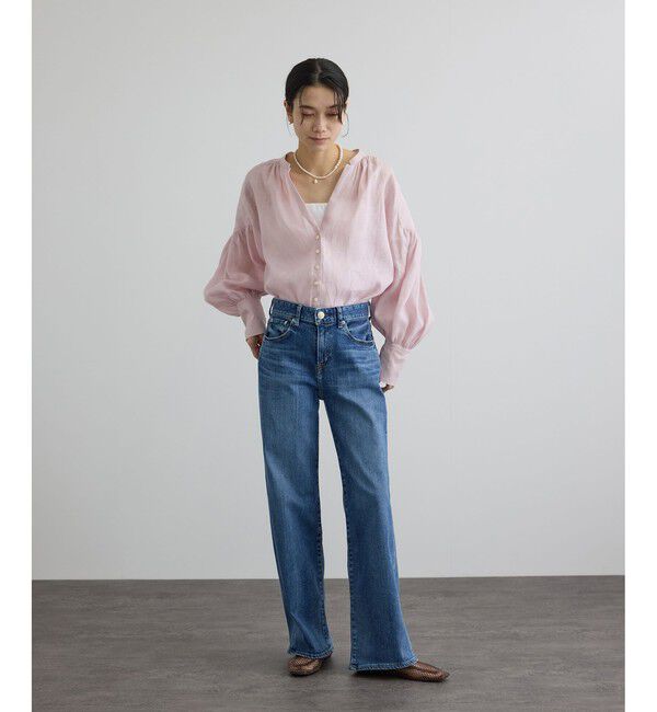 SALON adam et rope'「GENTLE LINEN クロップドギャザーブラウス」|シャツ・ブラウス|