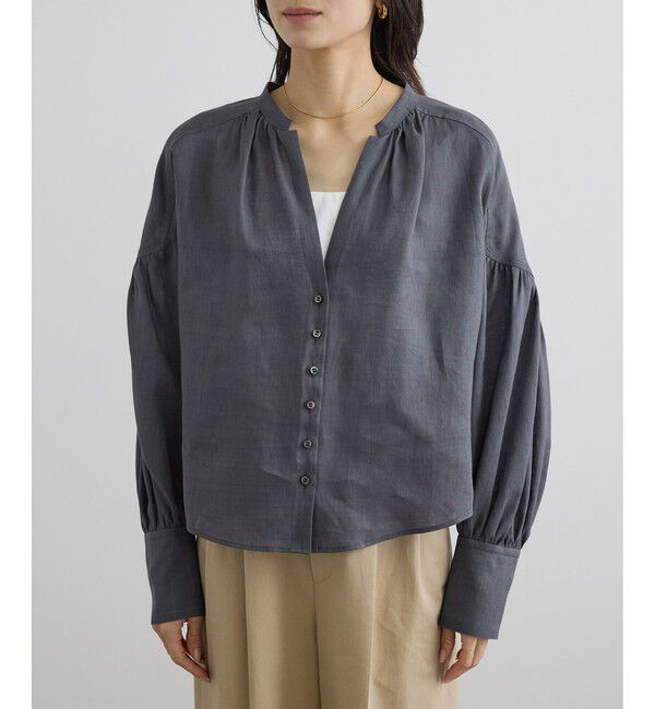 SALON adam et rope'「GENTLE LINEN クロップドギャザーブラウス」|シャツ・ブラウス|