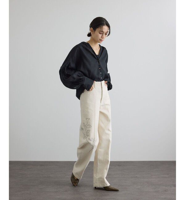 SALON adam et rope'「GENTLE LINEN クロップドギャザーブラウス」|シャツ・ブラウス|