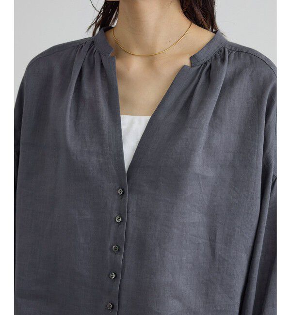 SALON adam et rope'「GENTLE LINEN クロップドギャザーブラウス」|シャツ・ブラウス|