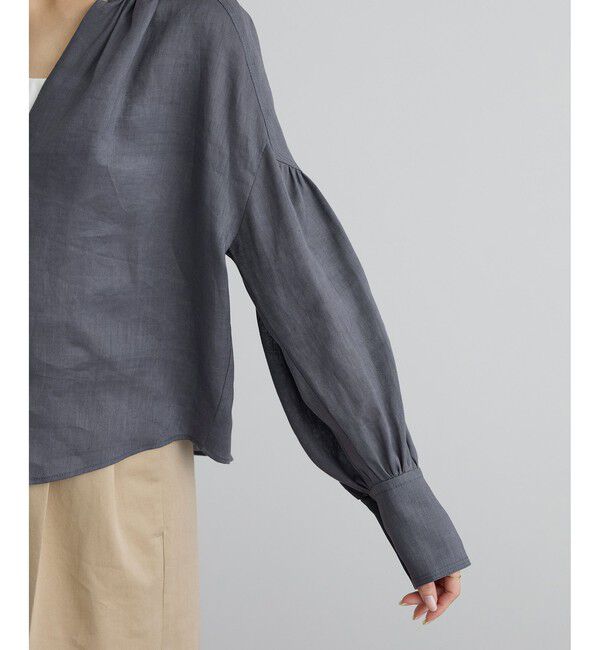 SALON adam et rope'「GENTLE LINEN クロップドギャザーブラウス」|シャツ・ブラウス|