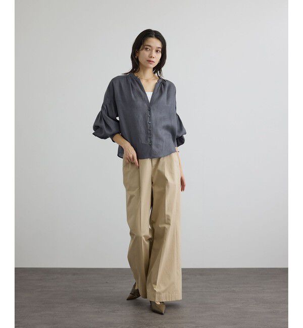 SALON adam et rope'「GENTLE LINEN クロップドギャザーブラウス」|シャツ・ブラウス|