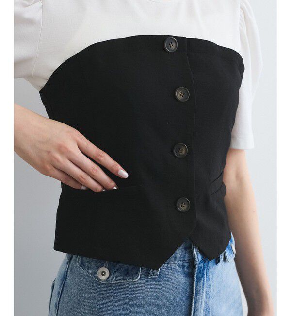 VIS「【新色追加】【美easy】釦ビスチェTシャツドッキングプルオーバー【接触冷感/洗える】」|Tシャツ・カットソー|