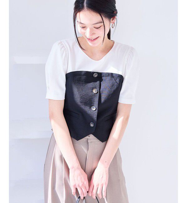 VIS「【新色追加】【美easy】釦ビスチェTシャツドッキングプルオーバー【接触冷感/洗える】」|Tシャツ・カットソー|