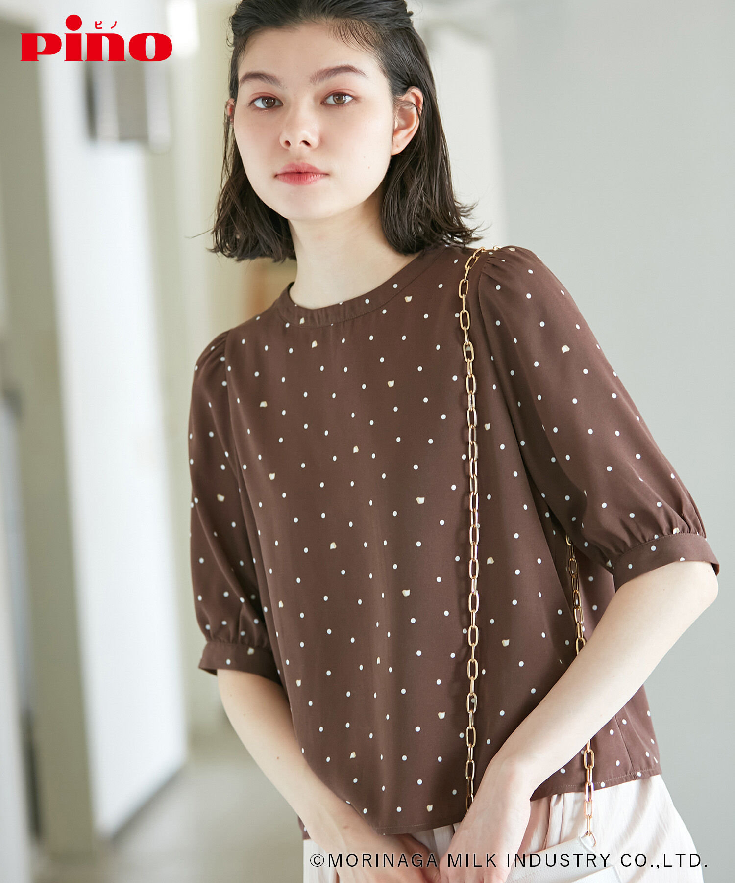 Rope&rsquo;Picnic「【Pino meets ROPE' PICNIC】Pinoドット柄ブラウス」|シャツ・ブラウス|ダークブラウン(20)