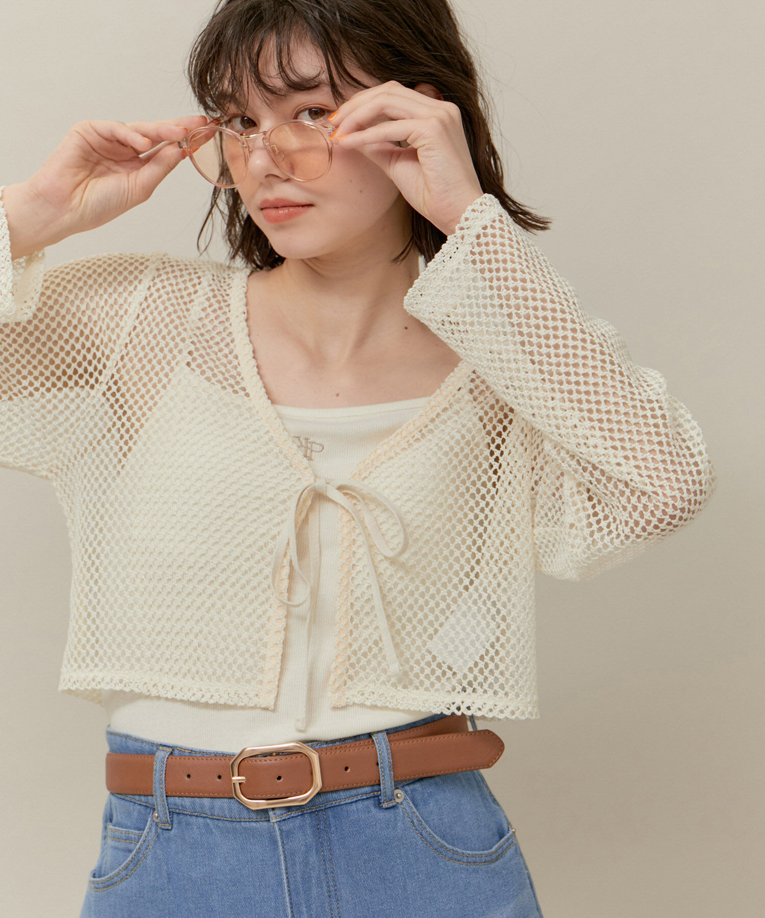 ROPE' PICNIC R「クロップドメッシュカットカーディガン」|カーディガン|