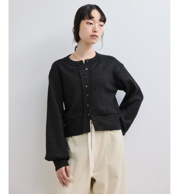 ADAM ET ROPE'「【WEB限定】ラメニットコンパクトカーディガン」|カーディガン|ブラック(01)