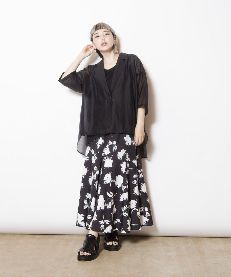  「プリントセミマーメイドスカート」|フレア|